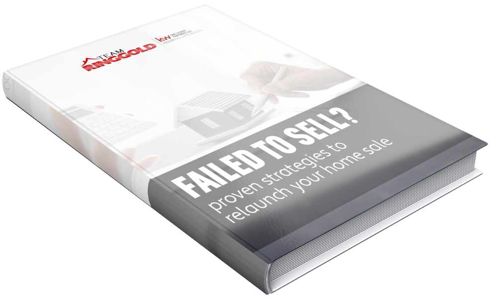 Cover of a ringed book with the text Your Home didn't Sell? Let's Find the Right Strategy for YOU! in the top middle, and Team Ringgold One Legacy Partners LLC logo in the bottom left corner.